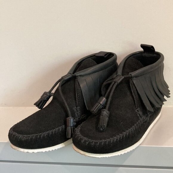 RAG & Bone Ghita Black Leather & Suede Moccasin Fringe Ankle Boots - Picture 10 of 14